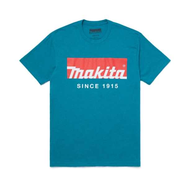 Image of the Teal 1915 Tee with Makita logo on the front