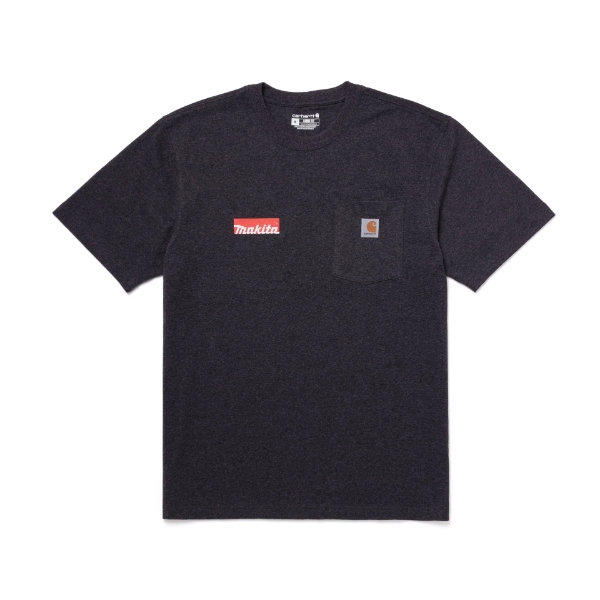 Front image of the Makita Carbon Carhartt Tee with Makita logo on the right chest and Carhartt on the left chest pocket