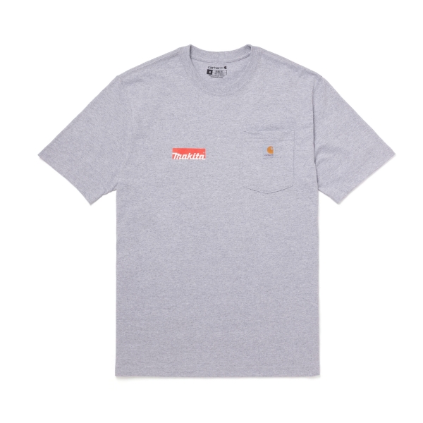 Front image of the Makita Grey Carhartt Tee with Makita logo on the right chest and Carhartt on the left chest pocket