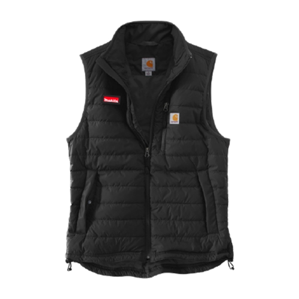 Makita-branded black Carhartt quilted vest with durable, water-repellent finish.